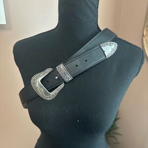 Elegant Black Belt with Silver Buckle